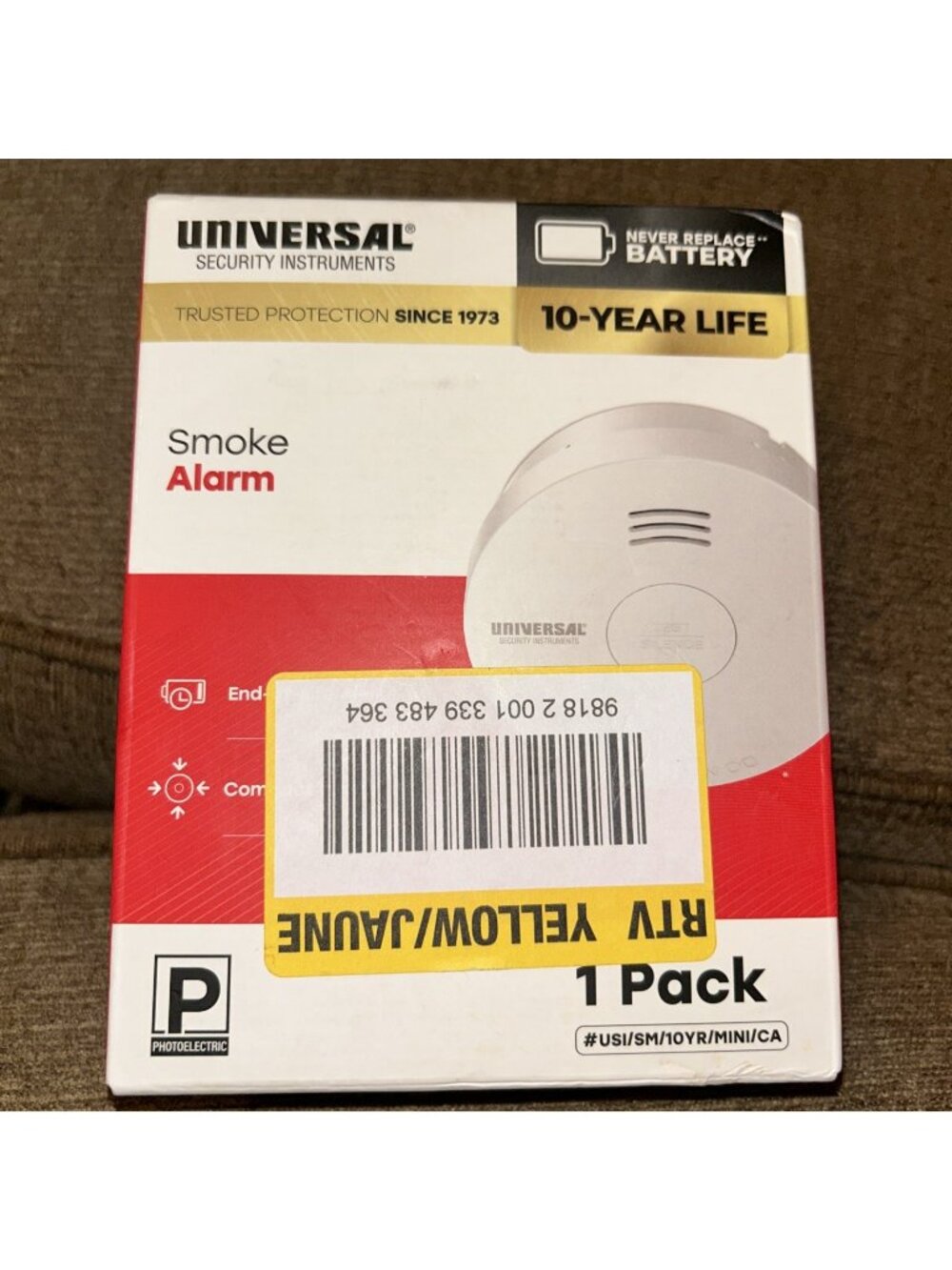 Universal Security Smoke Alarm 10-Year Battery USI/sm/10yr/mini/cA New Damage Bx